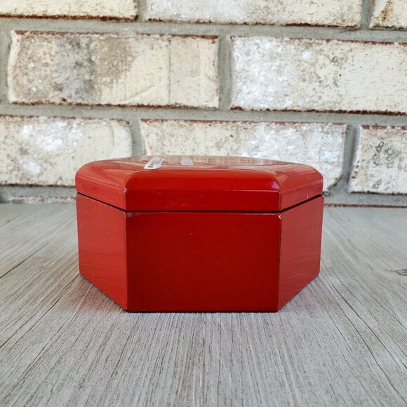 Interpur Trinket Boxes w Hand-Painted Bamboo Red Hexagonal Nesting Set of 3 - Picture 7 of 10